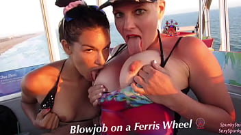 Must See! Risky Public Double Blowjob On A Ferris Wheel With Teen & Milf free video